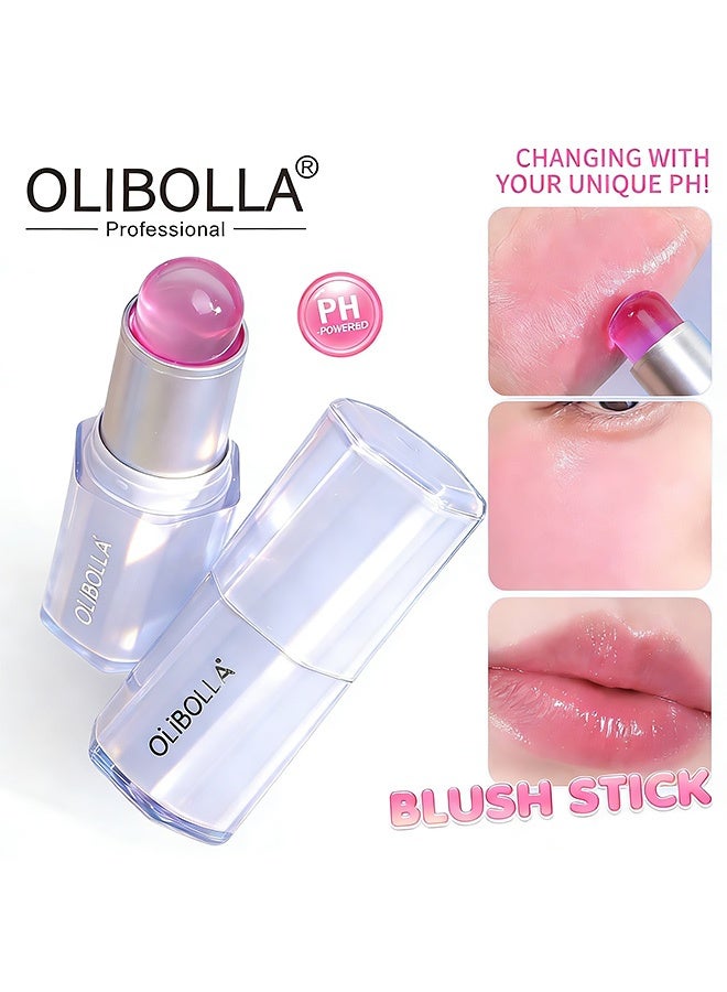 OLIBOLLA Warm Temperature Color-Changing Jelly Blush Stick Highlighter Concealer Lip Gloss Glowing Blush Cream Dyeing Power 8g (#01) - Image 1